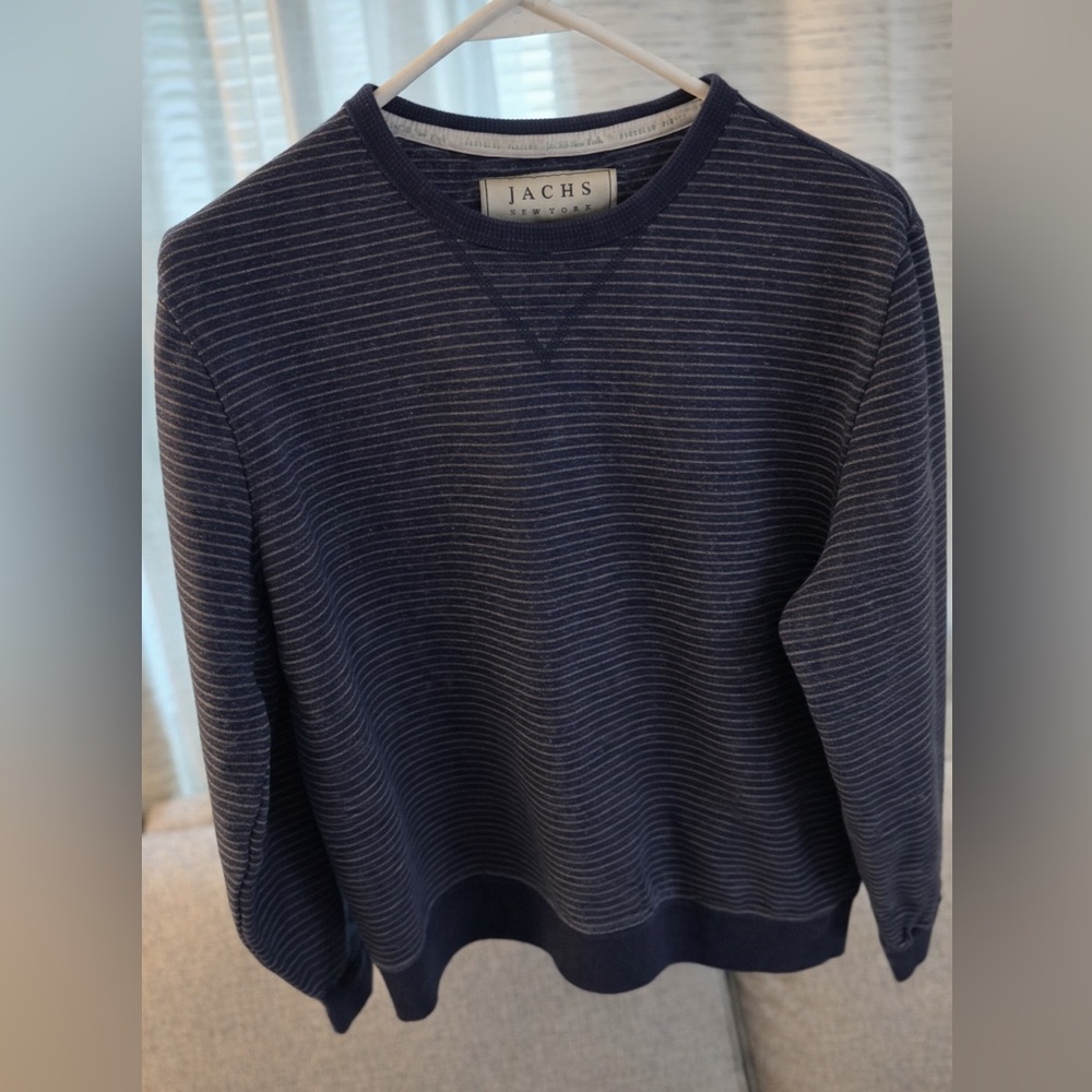 JACHS Men's Dark Blue Striped Crewneck Sweater